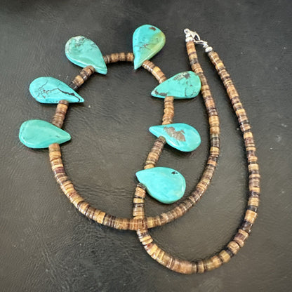 Southwestern Sterling Silver Blue Turquoise Shell 20" Necklace 19507