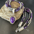 Navajo 3 Strand Purple Stone Necklace Pendant 22" | Sterling Silver | Authentic Native American Handmade | 19028