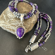 Navajo 3 Strand Purple Stone Necklace Pendant 22" | Sterling Silver | Authentic Native American Handmade | 19028