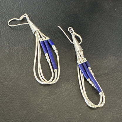 Blue Lapis 3S Heishi Liquid Sterling Silver Dangle Earrings 18099