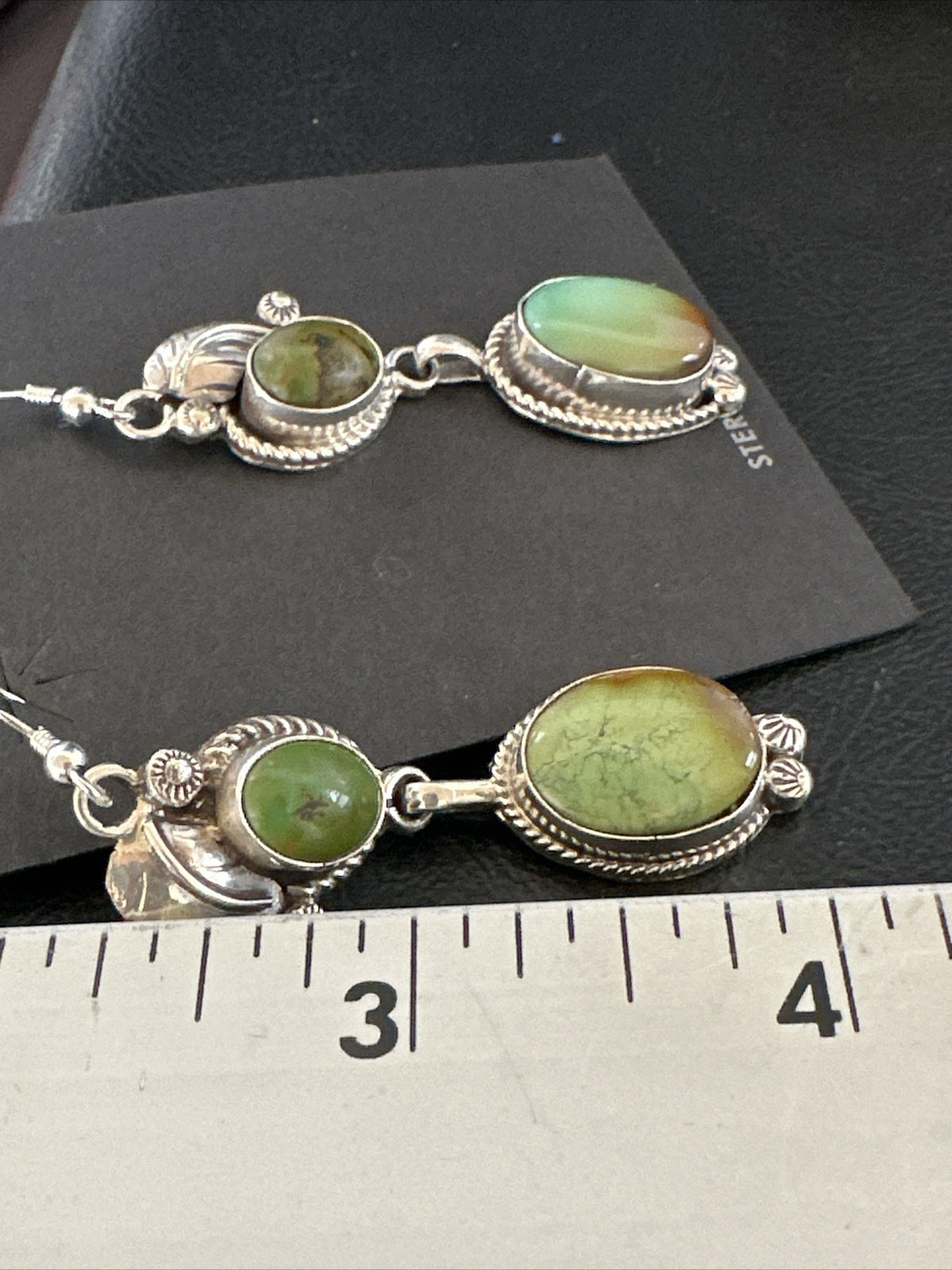 Native Navajo Green Turquoise Sterling Silver Dangle Earrings 2” 17700