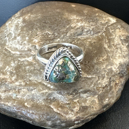 Womens Blue Sonoran Turquoise Navajo Sterling Silver Ring Size 10.5 18005