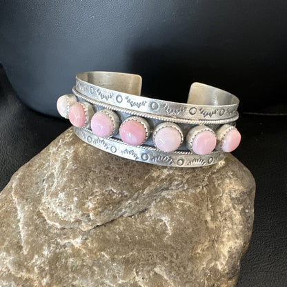 Navajo Pink Conch Cluster Sterling Silver Cuff Bracelet 18863