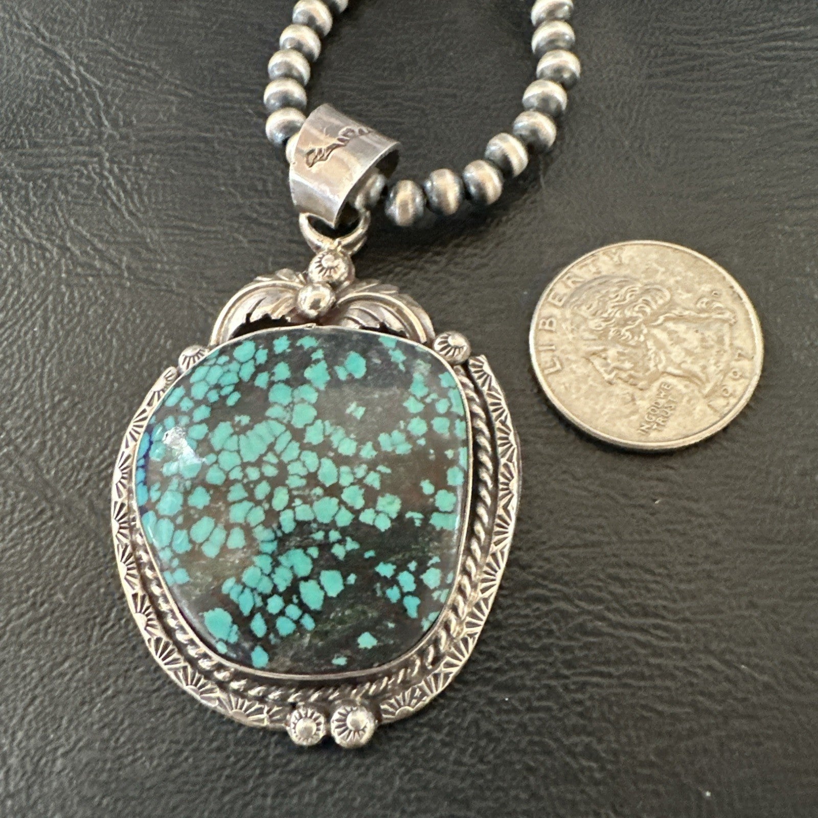 WoMens Navajo Sterling Silver Blue Spiderweb Turquoise Necklace Pendant 19297