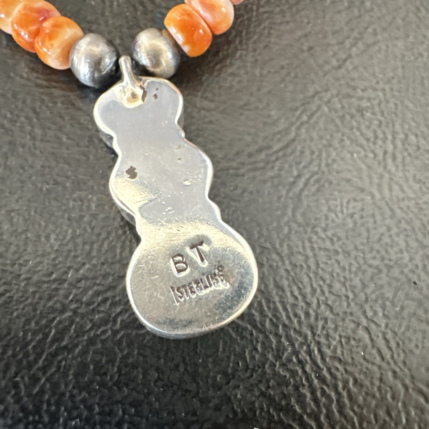 Navajo Pearls Sterling Silver Necklace Orange Spiny Oyster Pendant 20" 18264