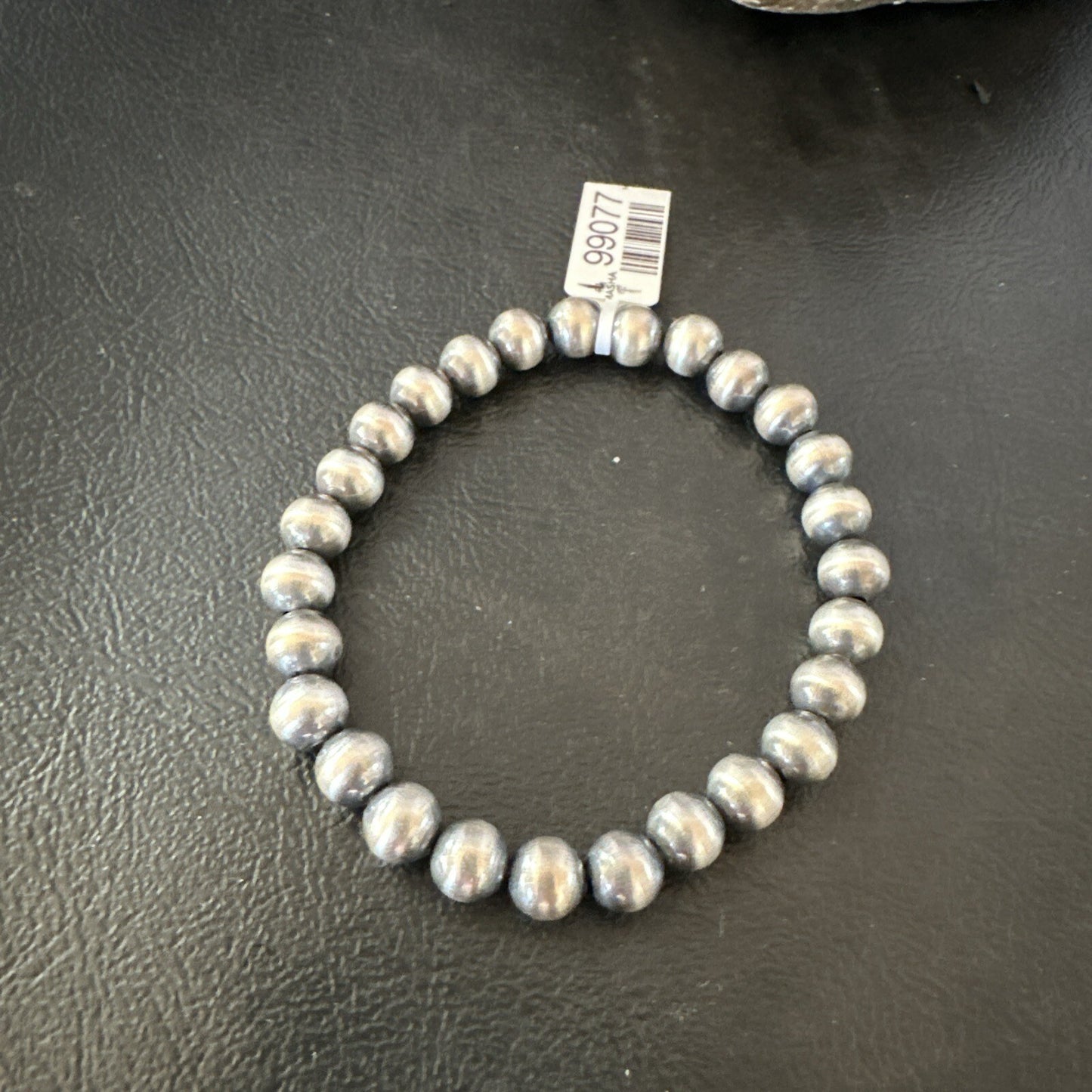 Native American 7mm Beads 7” Sterling Silver Stretch Beads Bracelet 90702