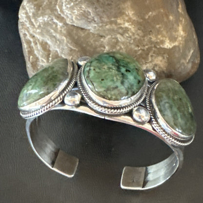 Navajo Green Royston TURQUOISE Stamped Sterling Silver Cuff Bracelet 8.5" 18718