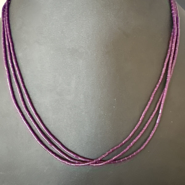 Purple Stone Heishi Bead Stabilized 3 Strand Necklace | Sterling Silver | Authentic Native American Handmade | 19702