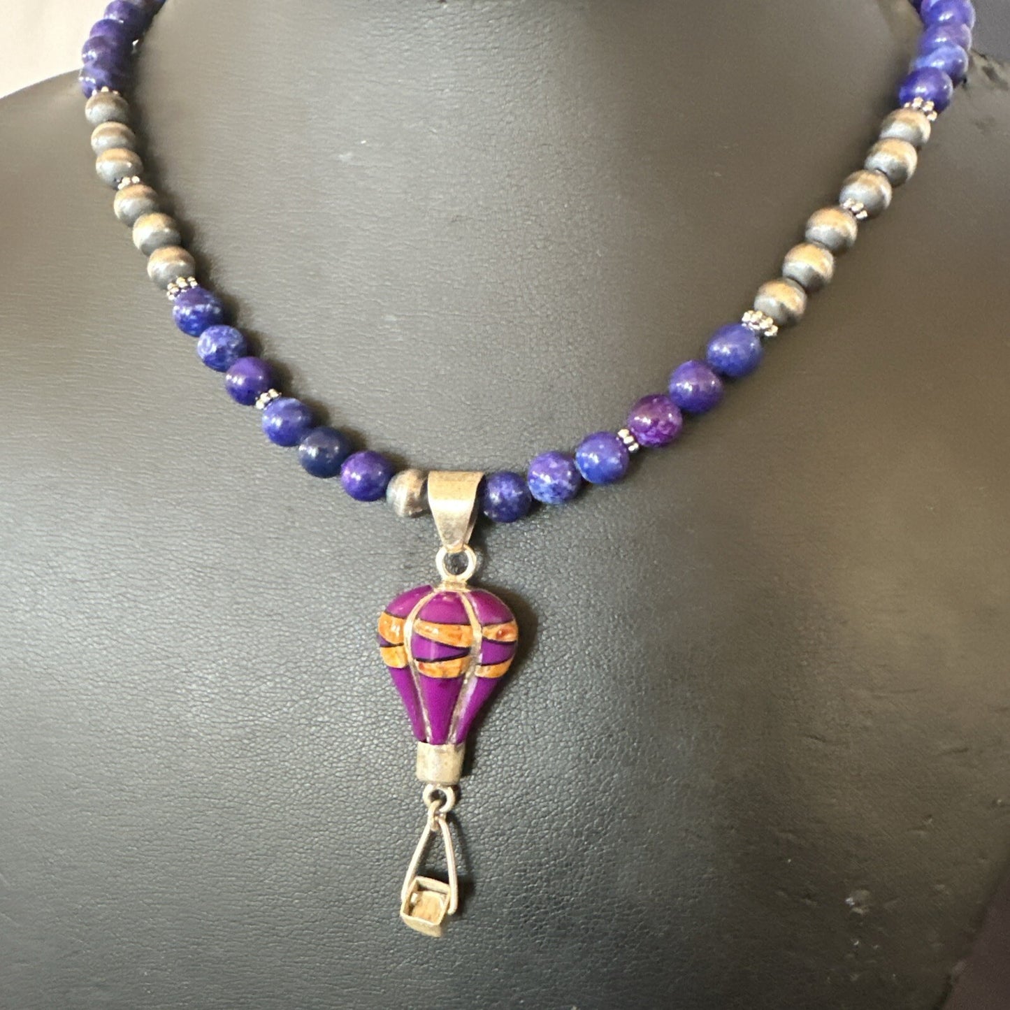 Balloon Orange Spiny Purple Pendant Navajo Sterling Silver Necklace 22" 18345