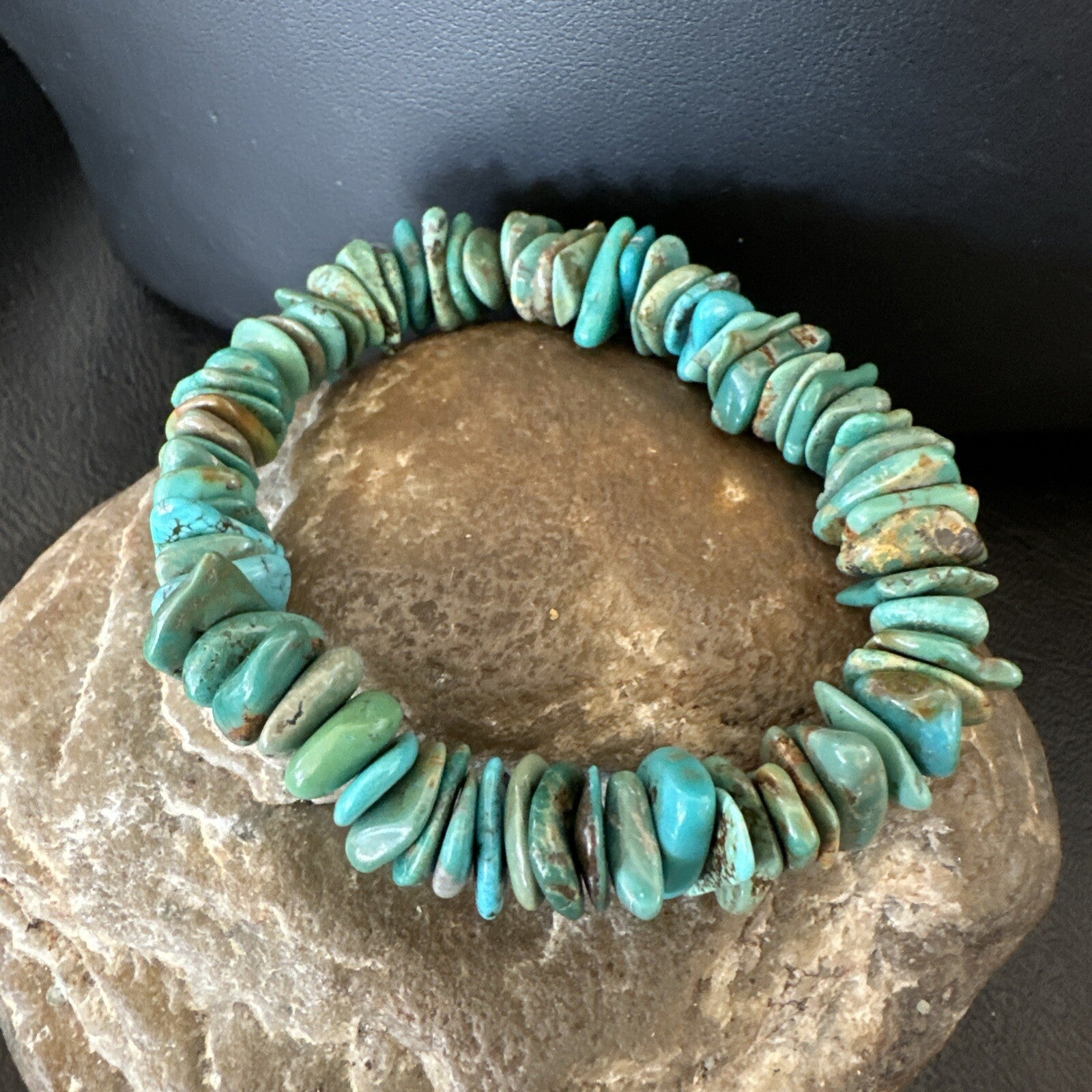Mens Womens Blue Green Turquoise Stretch Stone Friendship Bracelet 7" 18856