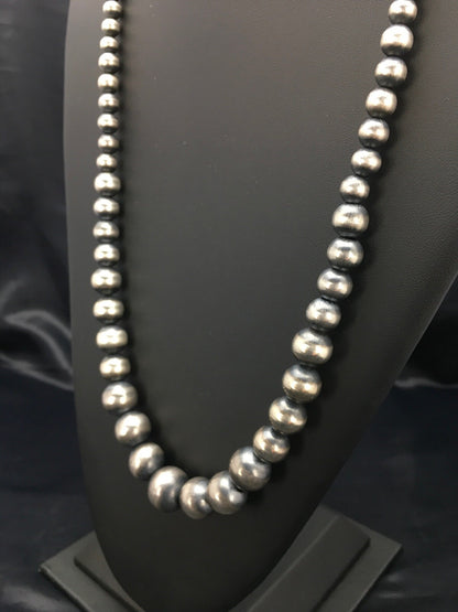 Navajo Pearls Graduated Sterling Silver Native American Bead Necklace 26” 92126