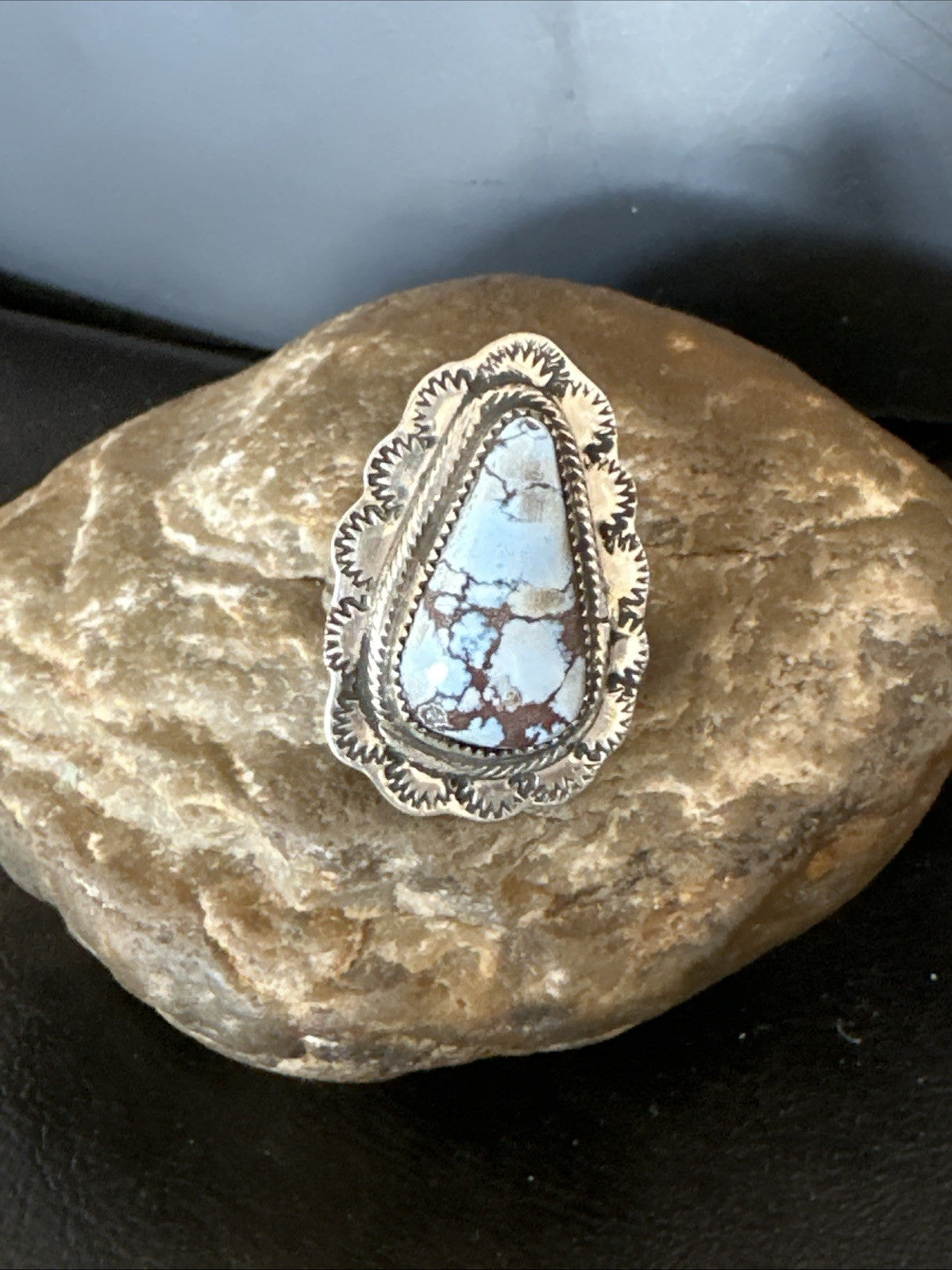 Blue Golden Hill Turquoise Navajo Sterling Silver Ring Size 11 19822
