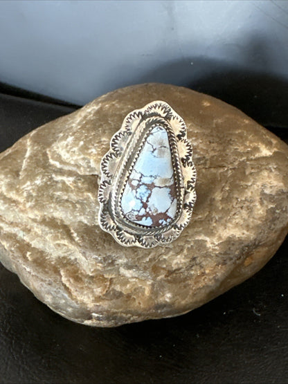 Blue Golden Hill Turquoise Navajo Sterling Silver Ring Size 11 19822