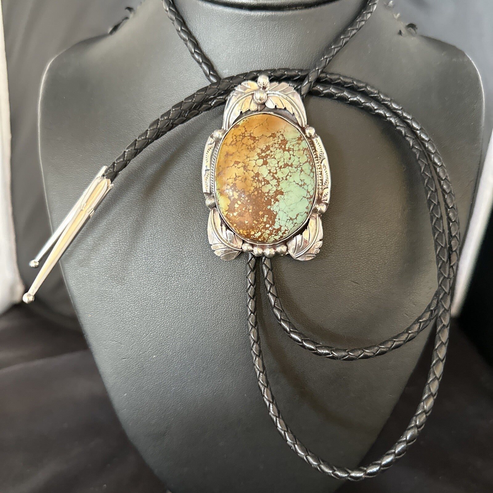Mens Blue Golden Hills Turquoise Bolo Tie Sterling Silver Navajo 14787