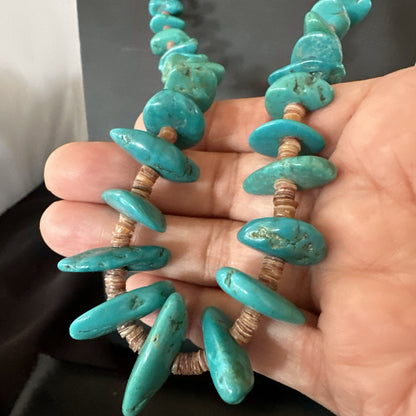 Santo Domingo Kingman Turquoise Heishi Sterling Silver Bead 32” Necklace 19554