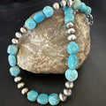 Women's Blue Turquoise Nugget Navajo Pearls Necklace | Sterling Silver | Authentic Native American Handmade | 93416