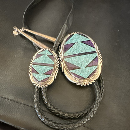 Navajo Mens BoloTie Belt Buckle Ranger Blue Turquoise Sterling Silver 19156