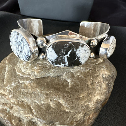 Mens WoMens White Buffalo Turquoise Navajo Sterling Silver Cuff Bracelet 19503
