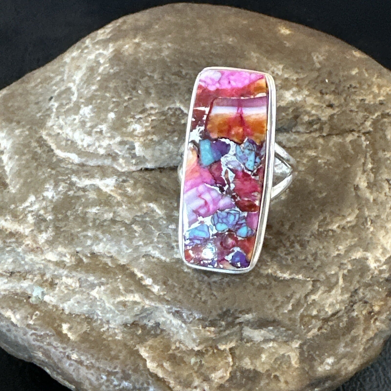 Blue Turquoise Spiny Oyster Navajo Sterling Silver Ring Size 5 18247
