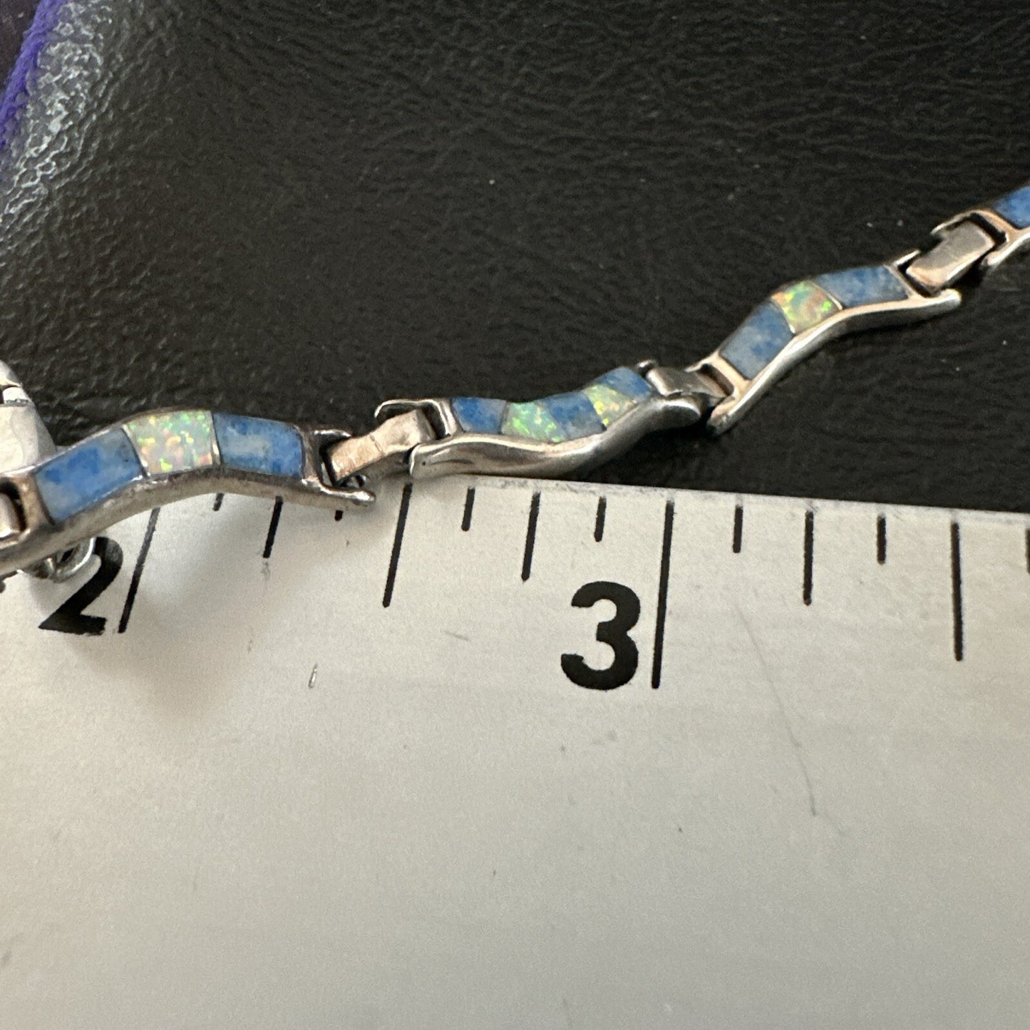 Native Womens Blue Opal Lapis Inlay Link Bracelet 7" Sterling Silver 17726