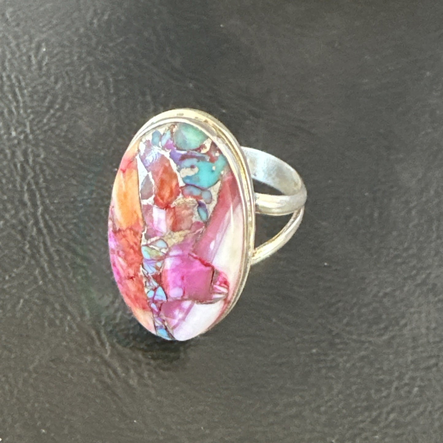 Blue Turquoise Spiny Oyster Southwestern Sterling Silver Ring Size 10 19056