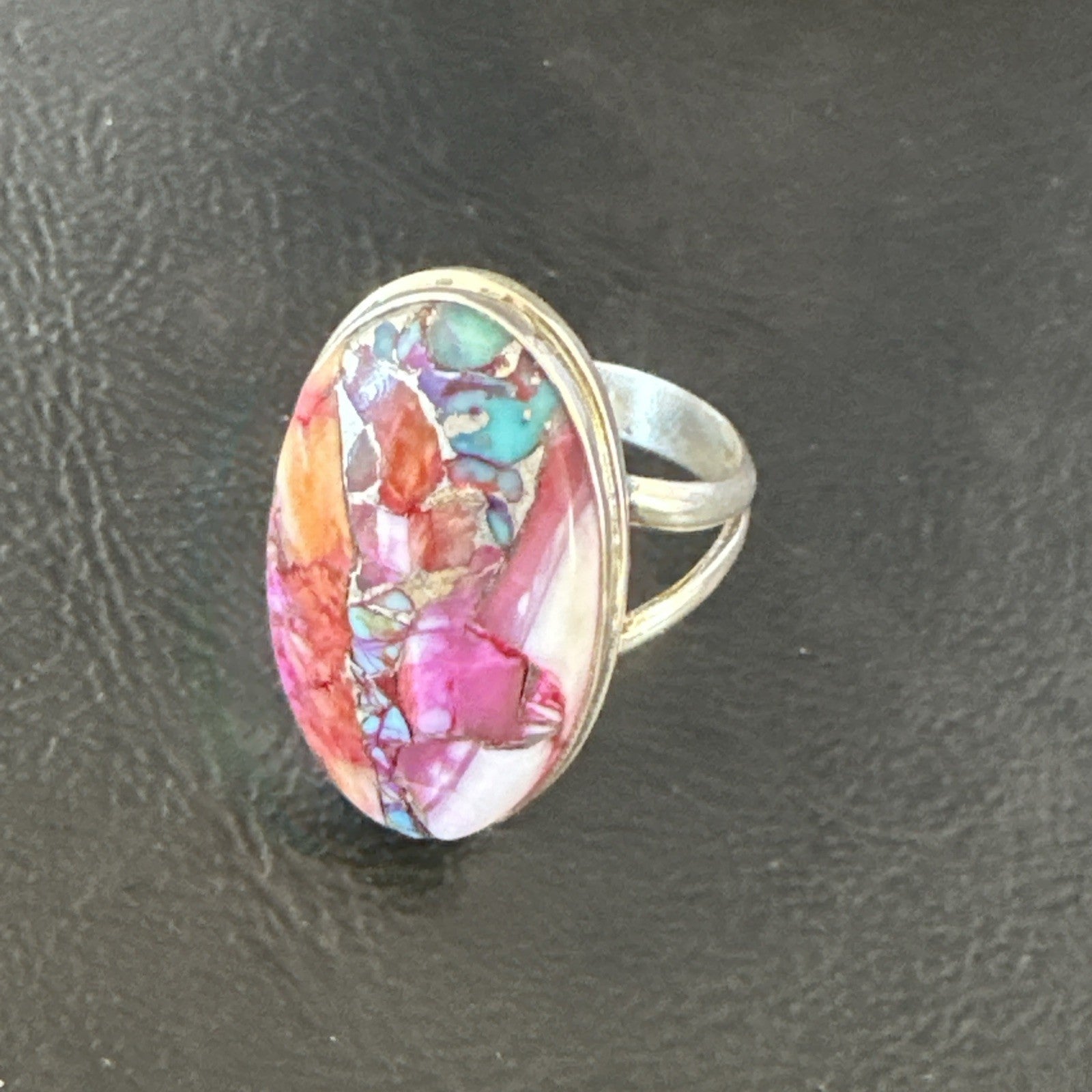 Blue Turquoise Spiny Oyster Southwestern Sterling Silver Ring Size 10 19056
