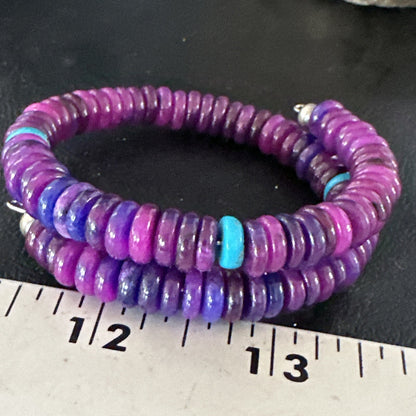 Purple Stone Turquoise 8mm Wire Bead Bracelet Navajo Sterling Silver 15241