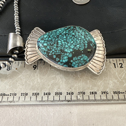 WoMens Blue Spiderweb Turquoise Pendant Navajo Sterling Silver Necklace 19299