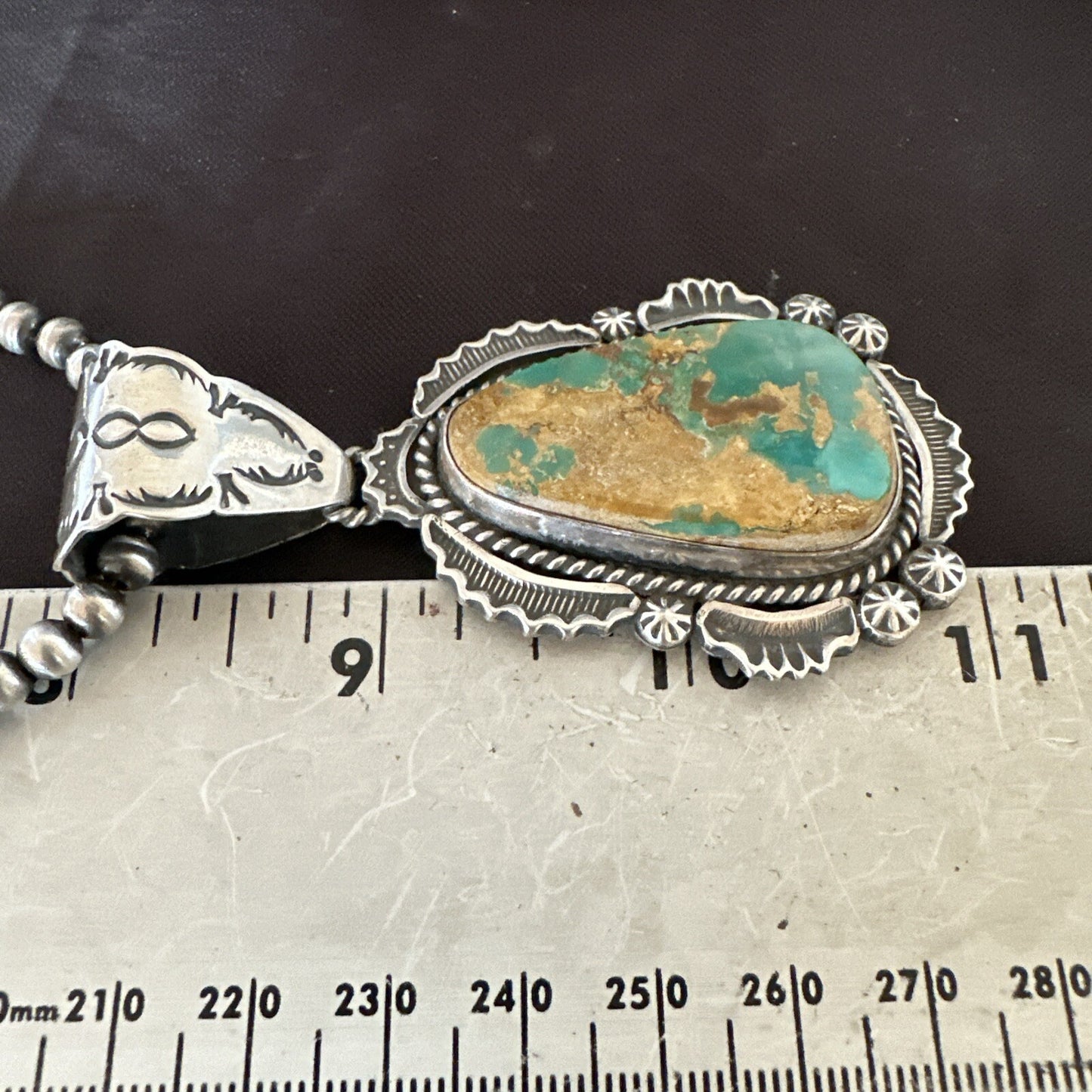 XL Green Royston Turquoise Pendant Navajo Sterling Silver Necklace 18224