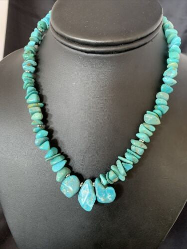 Navajo Blue Green Turquoise Necklace Sterling Silver 16" Handmade 12914