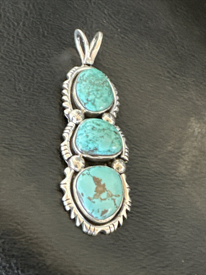 Blue Turquoise 3 Stone Navajo Sterling Silver Cluster Pendant Only 18309