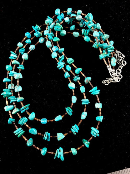 Native American Sterling Silver Nugget Turquoise Shell Necklace 3S 10088