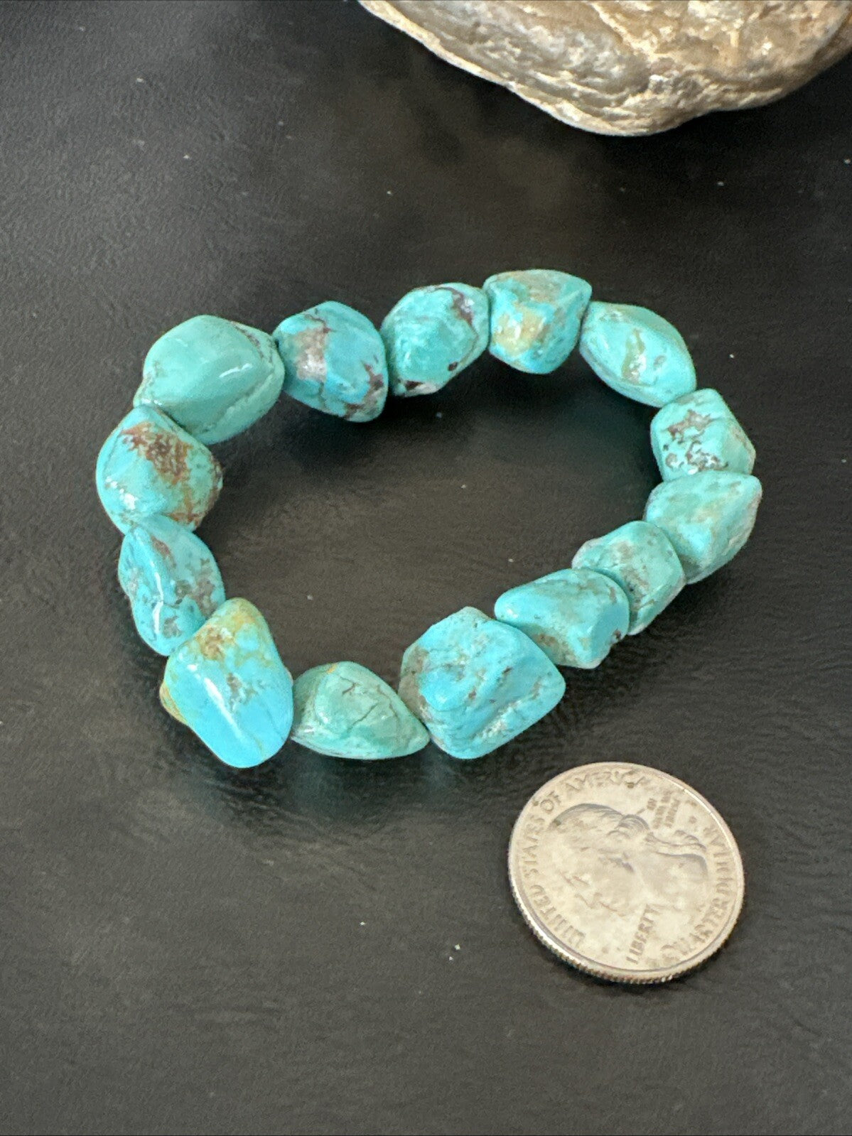 Mens Womens Blue Turquoise Stretch Stone Friendship Bracelet 7" 18869