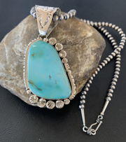 Men's Royston Turquoise Pendant Navajo Pearls Necklace 02111N | Sterling Silver | Authentic Native American Handmade