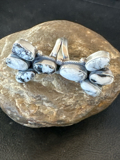 White Buffalo Turquoise Navajo Sterling Silver Cluster Ring Size 6.5 18623