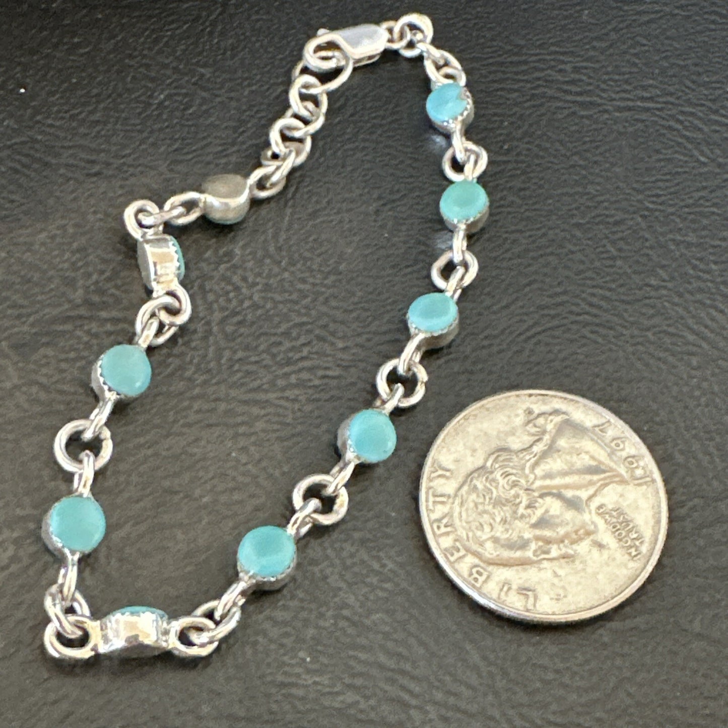 Blue Turquoise Navajo Old Pawn Sterling Silver Link Bracelet 7.5" 18129