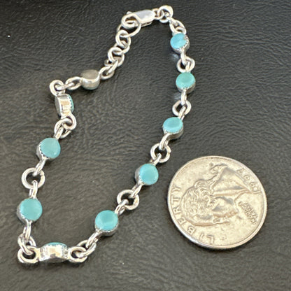 Blue Turquoise Navajo Old Pawn Sterling Silver Link Bracelet 7.5" 18129
