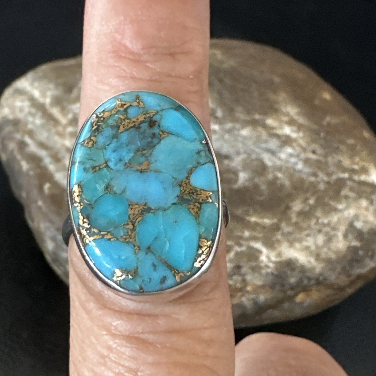 Mohave Native Navajo Sterling Silver Blue Turquoise Ring Sz 8 18243