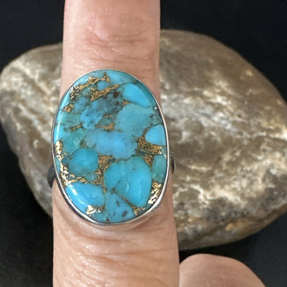 Mohave Native Navajo Sterling Silver Blue Turquoise Ring Sz 8 18243
