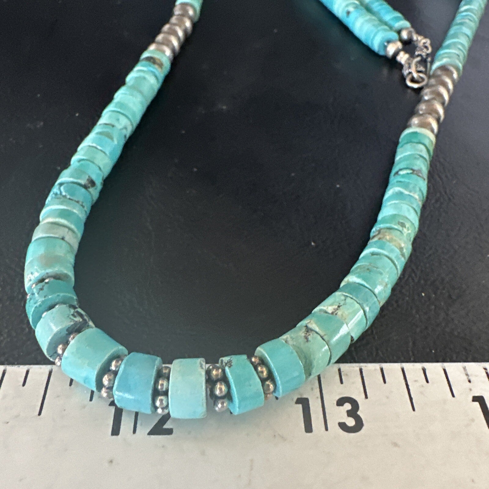 Blue Turquoise 34” Heishi Navajo Pearls Sterling Silver Bead Necklace 17256