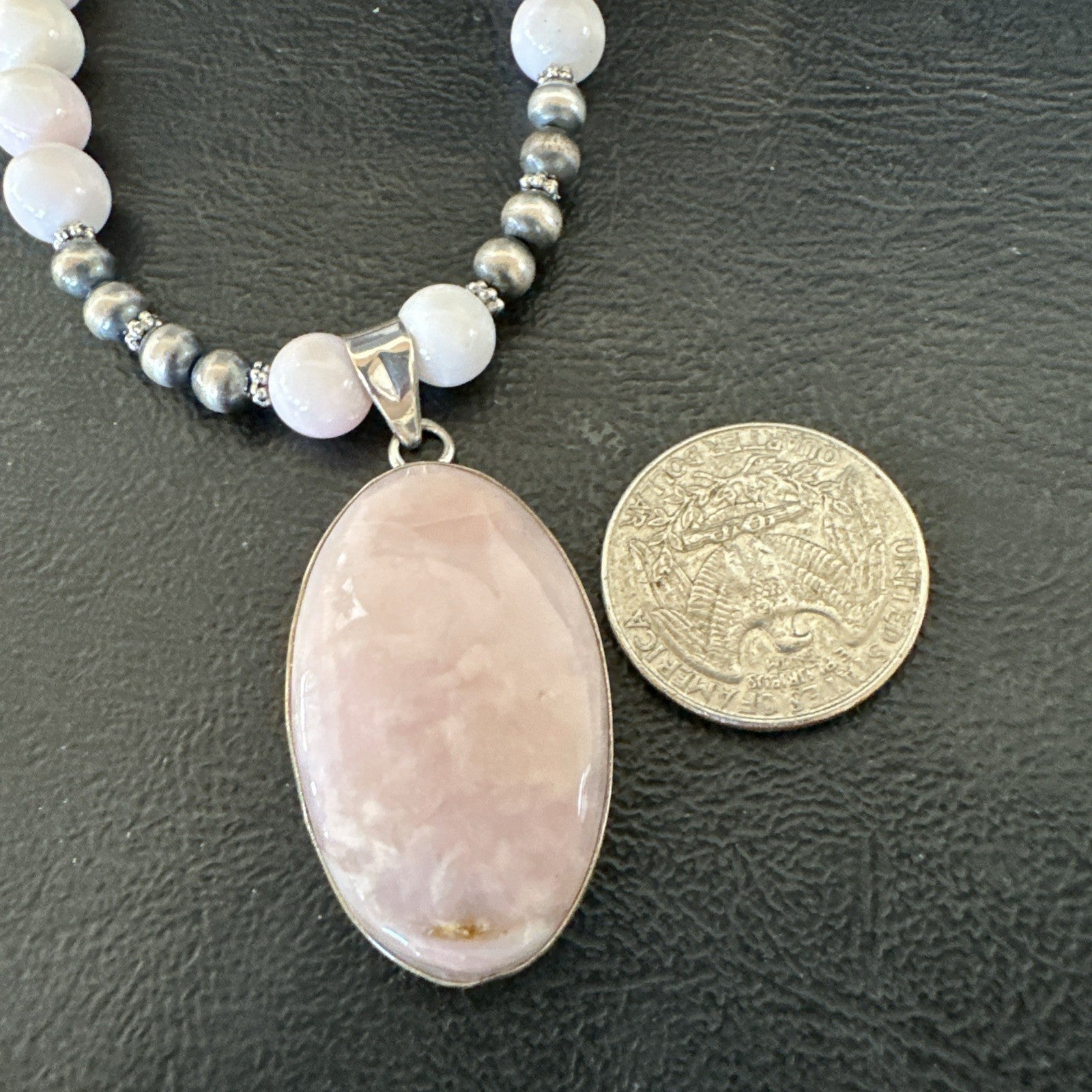 Southwestern Sterling Silver Pink Queen Conch Bead Necklace Pendant 20" 19557