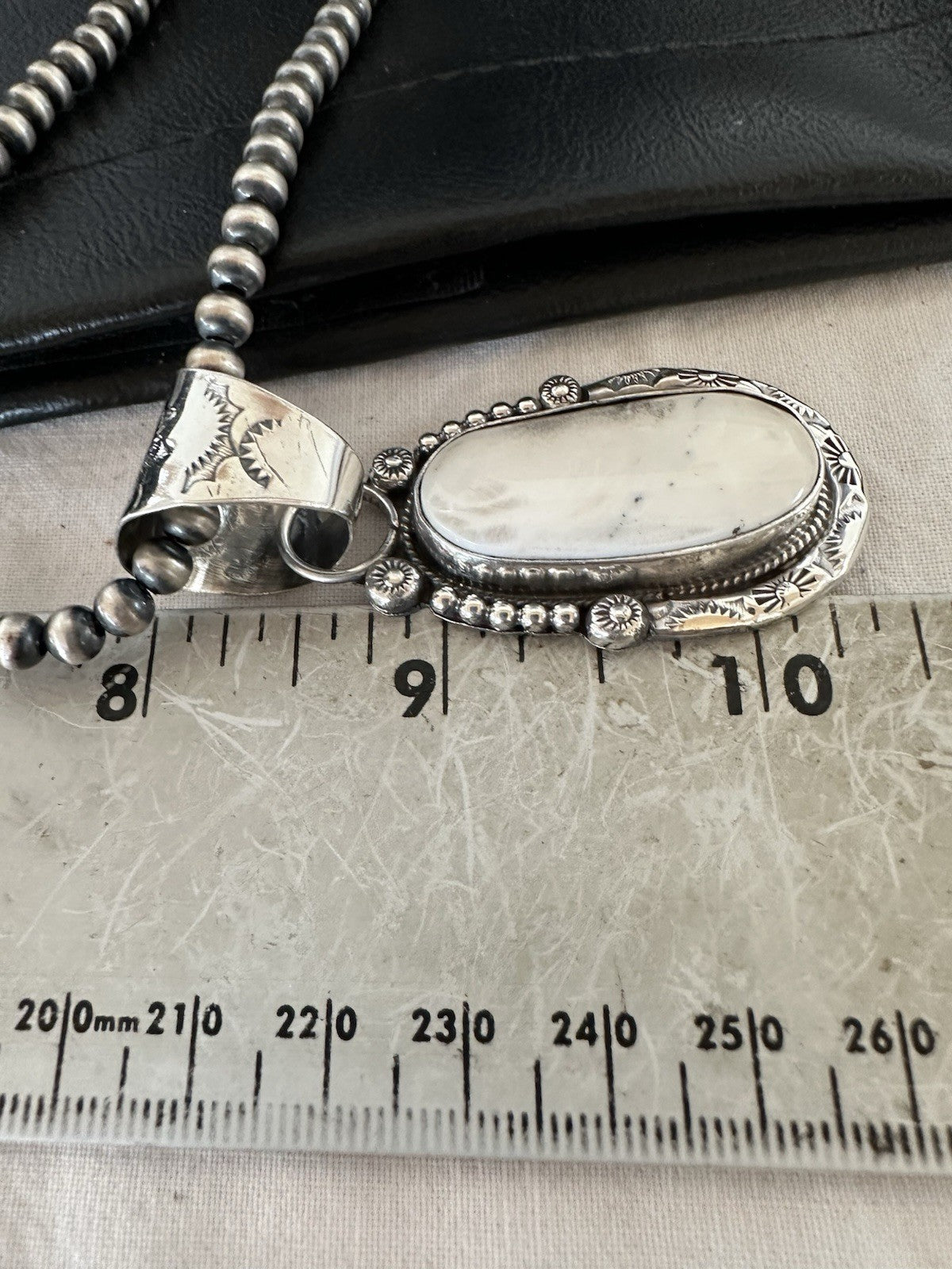White Buffalo Turquoise Pendant Navajo Pearls Sterling Silver Necklace 19374