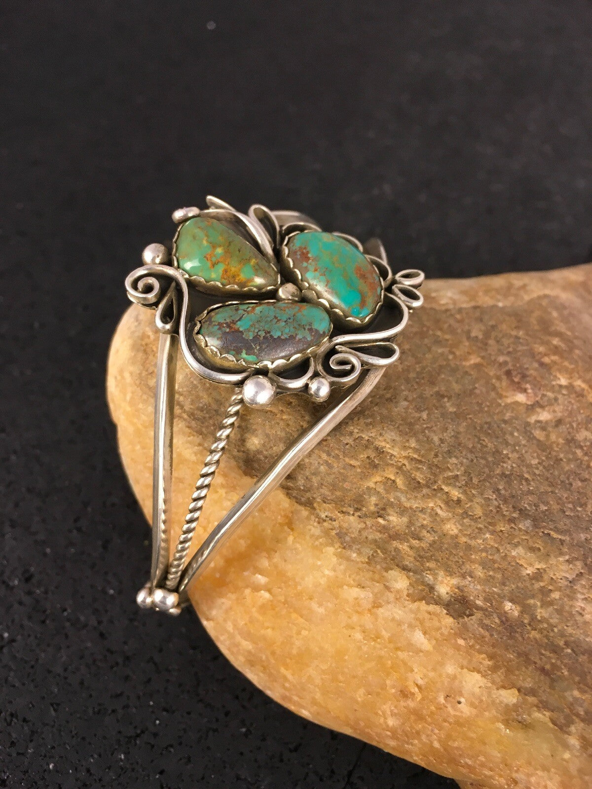 Native American Indian Turquoise Navajo Sterling Silver Bracelet 08845