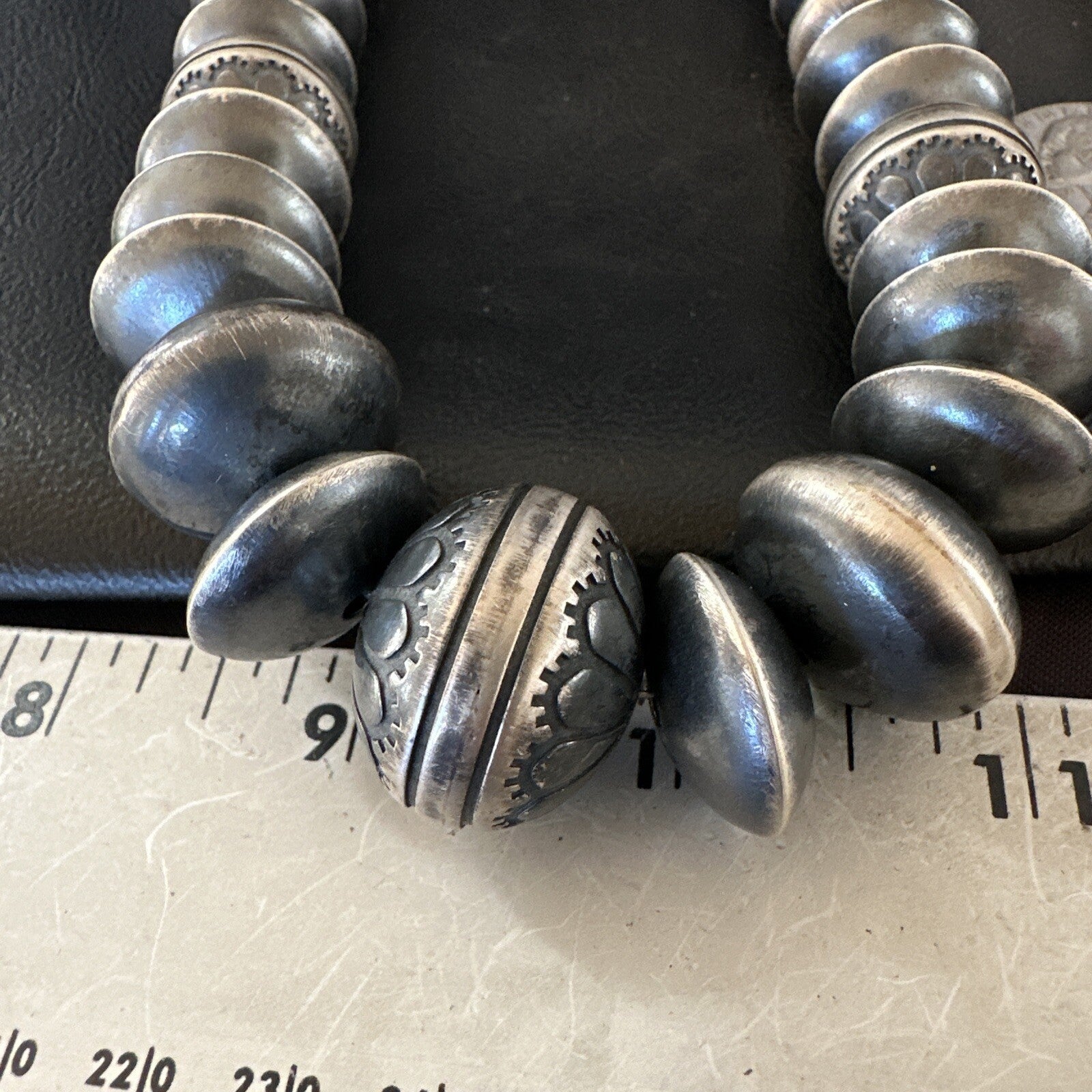 Handmade Bench Navajo Pearls Sterling Silver Bead Necklace 25” 18176