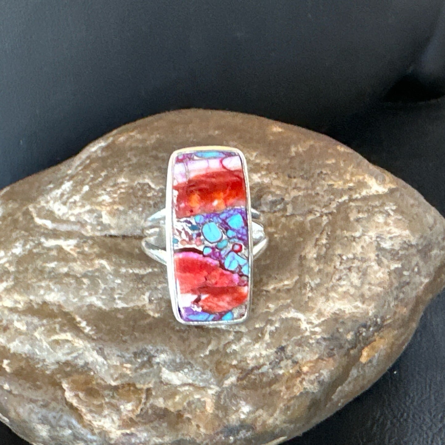 Blue Turquoise Spiny Oyster Southwestern Sterling Silver Ring Size 9 18540