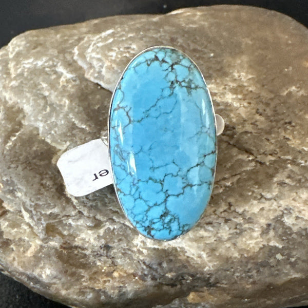 Blue Turquoise#8 Southwestern Ring Size 8 | Sterling Silver | Authentic Native American Handmade | 19749