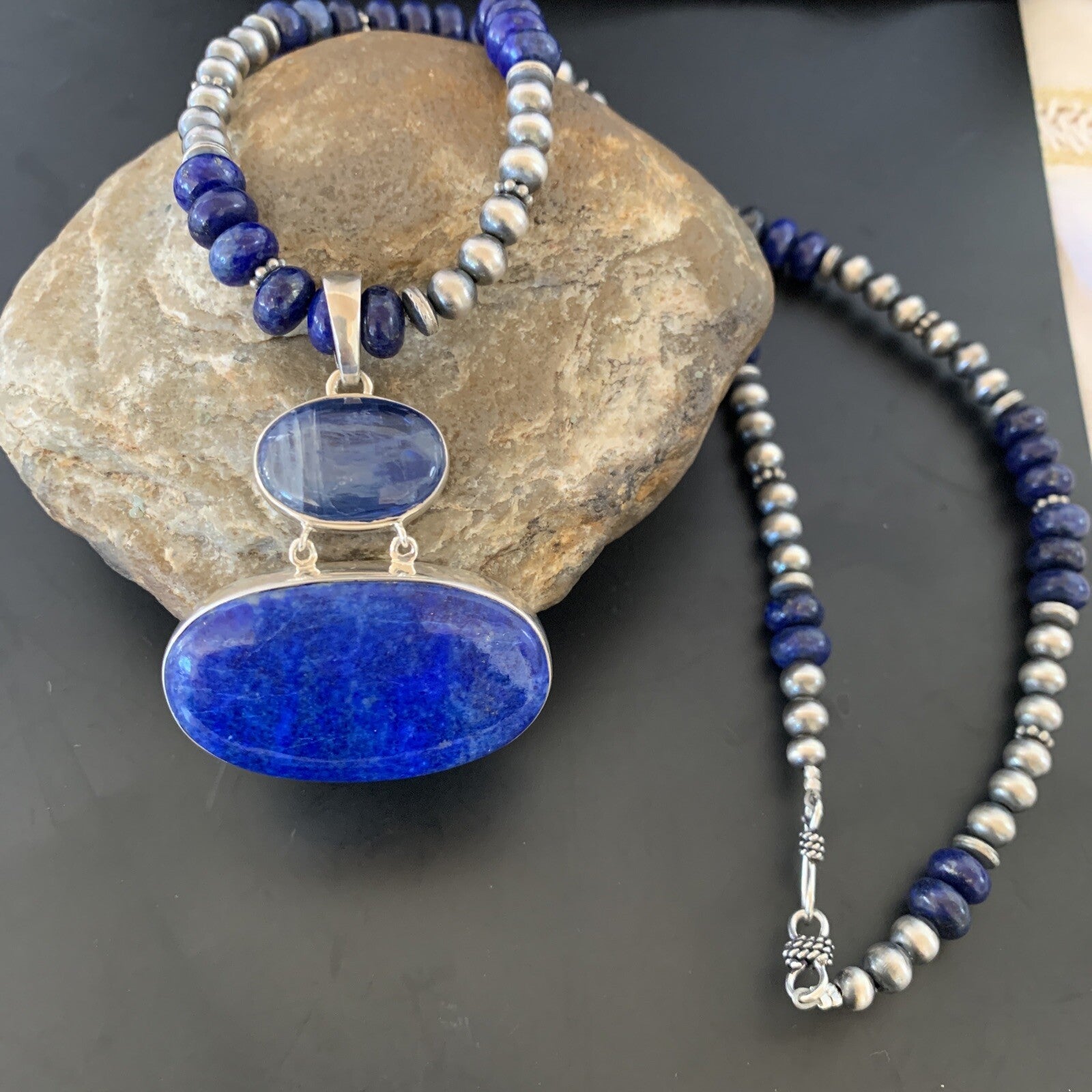 Lapis Lazuli Pendant Navajo Pearls Sterling Silver Necklace 11366
