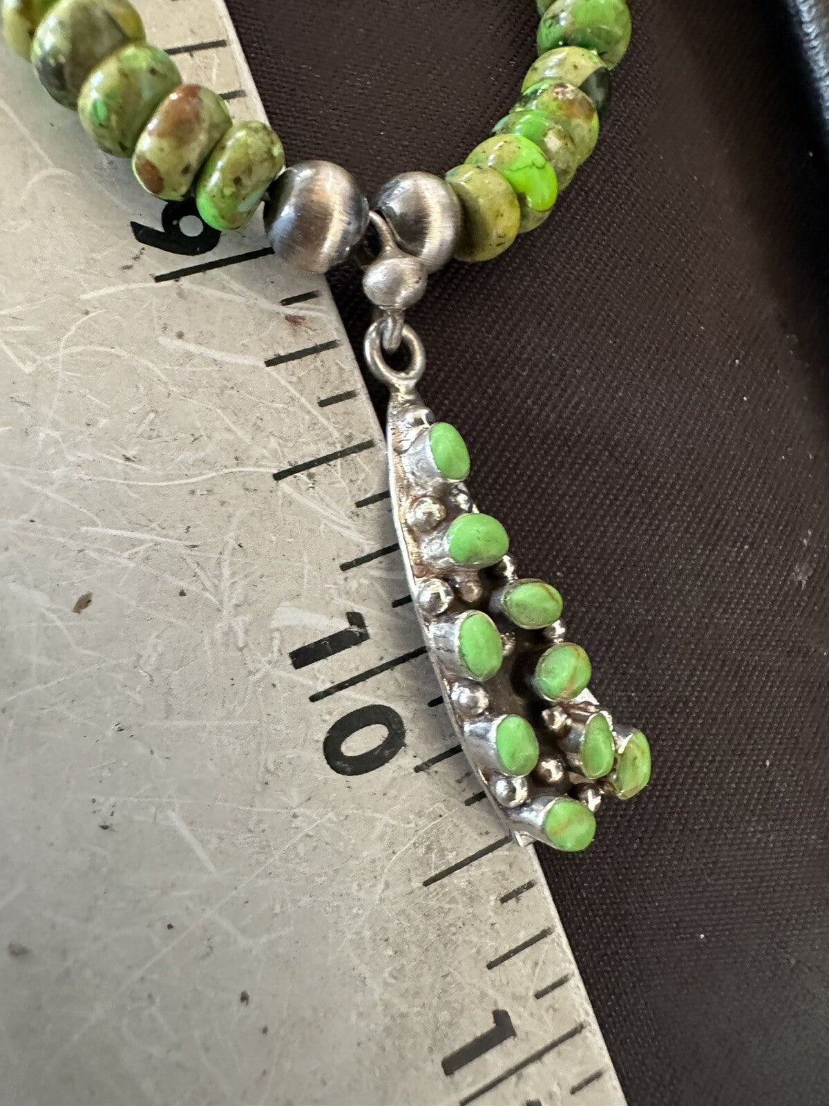 Womens Green Gaspeite Turquoise Pendant Navajo Sterling Silver Necklace 18369