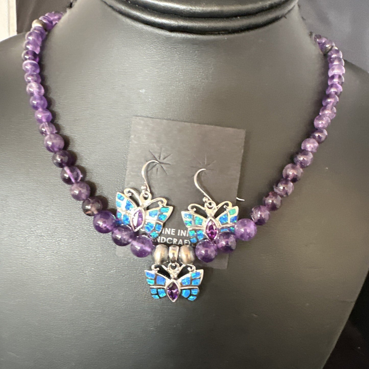 Butterfly Navajo Purple Amethyst Opal Sterling Silver Necklace Earrings 15299