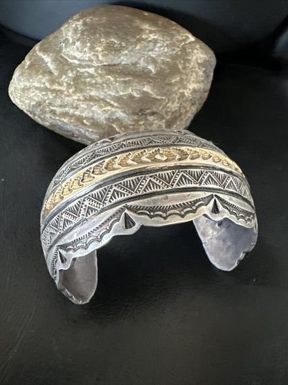 Mens Navajo Sterling Silver 14K Gold Cuff Bracelet 18145